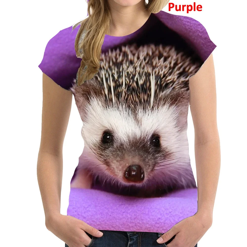

Women Casual T Shirt Hedgehog Print Short Sleeve Tee Tops Summer Fashion Loose Animal Female Pullover Tops
