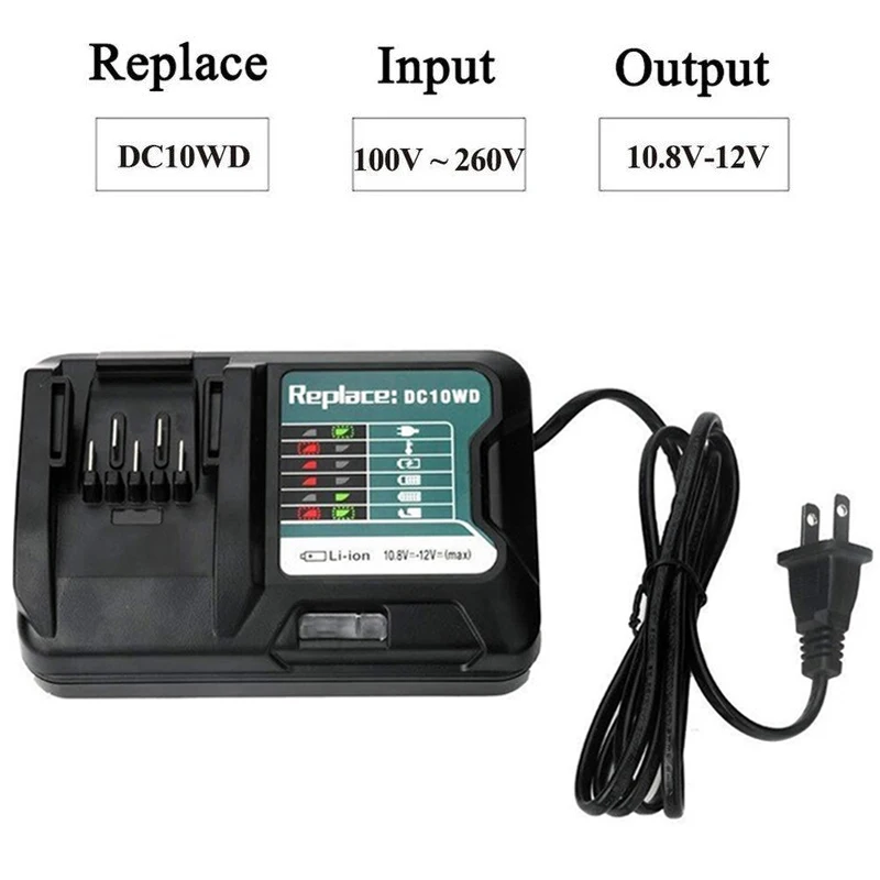 Быстрое зарядное устройство для литиевых батарей для Makita 10,8 в 12 В Dc10Wd/Dc10Sb/Dc10Wc/Bl1015/Bl1016/Bl1021B/Bl1041B