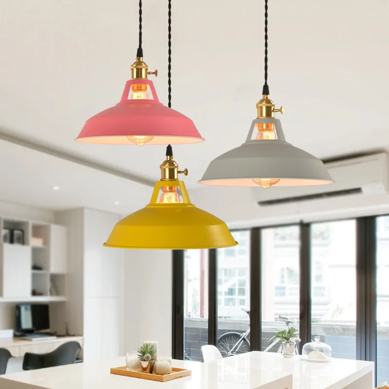 

Retro LED Macaron Style Pendant Lights Vintage Colorful Lampshade Hanging Decorative Restaurant Dinning Room Kitchen Home Lamp