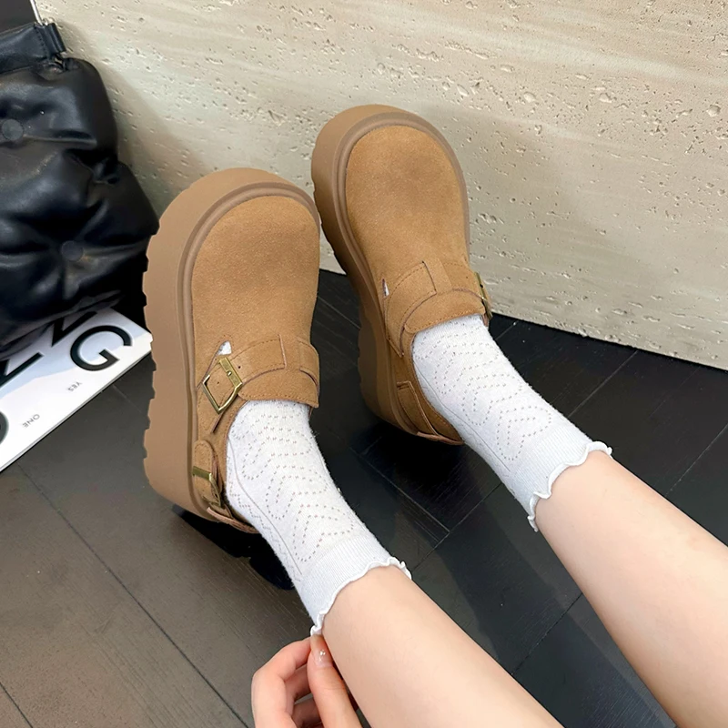 Женская обувь на платформе осенние лоферы меху женская без шнуровки сабо новые