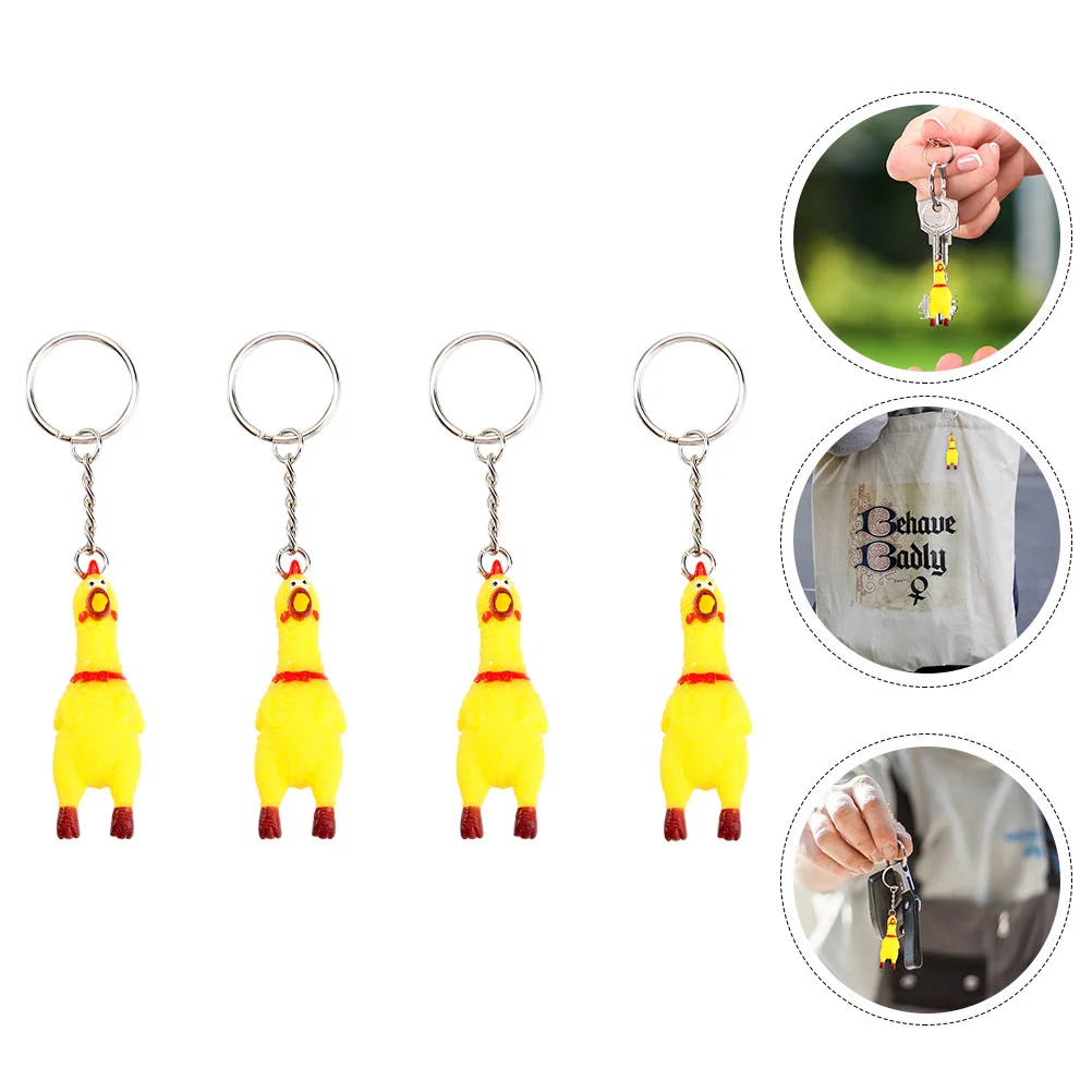 

4 Pcs Screaming Chick Baby Car Toy Cartoon Key Chains Ornament Chicken Pendants DIY Keychain Vinyl Bag Holder Hanging