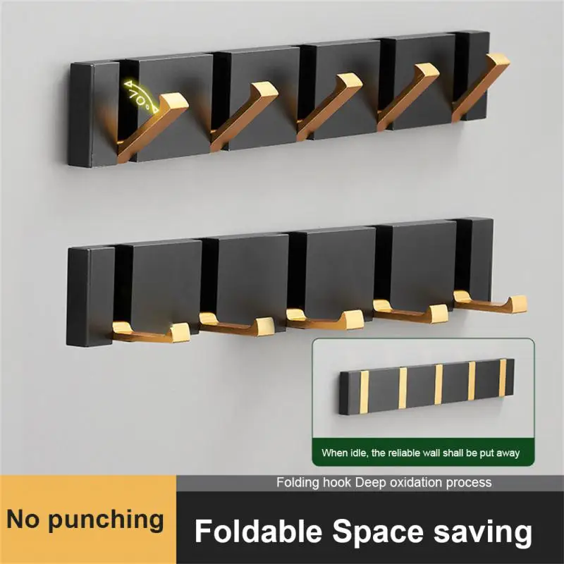 

1pcs Folding Towel Hanger 2ways Installation Wall Hooks Coat Clothes Holder for Bathroom Kitchen Bedroom Hallway, Black Gold