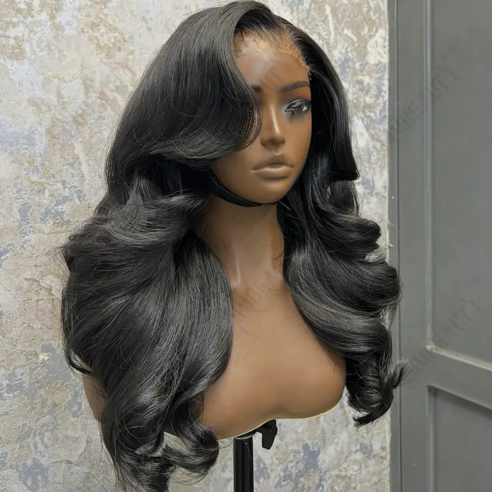 Фото Парик из натуральных волос 200 Density Jet Black Body Wave с полной кружевной основой и детским волосом, 360 Lace Frontal, без клея, из бразильских волос Remy №1