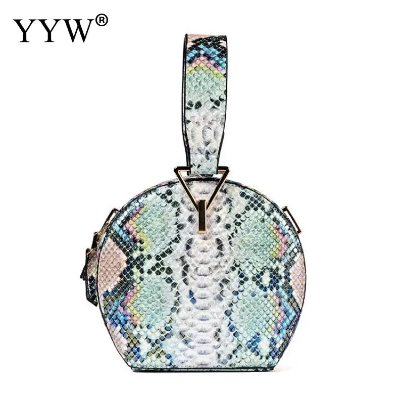 Vintage Round Snakeskin PU Women Shoulder Bag Designer Chain Female Crossbody Messenger Bags Ladies Small Circle Purses 2023