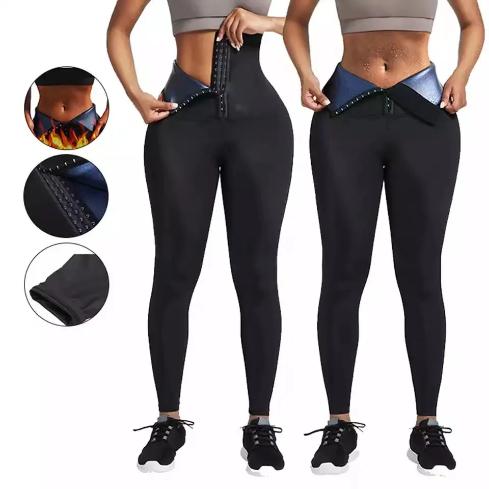 Thickened waist-coated high-waisted sports fitness pants with button-up waist and sweaty capris waist yoga pants