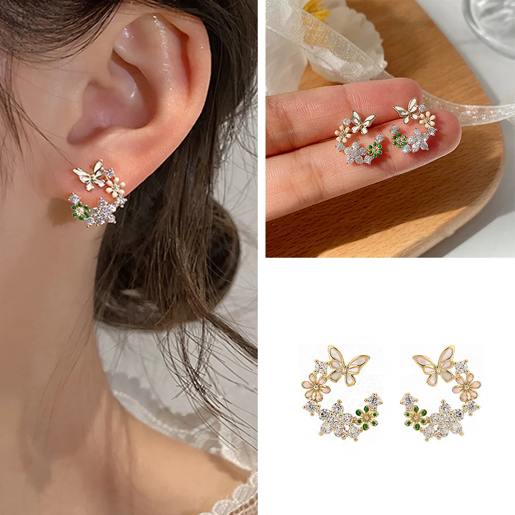 

1pcs Fashion Elegant Crystal Butterfly Studs Earrings For Women Piercing Cartilage Earrings Cute Statement Korean Jewelry Gifts