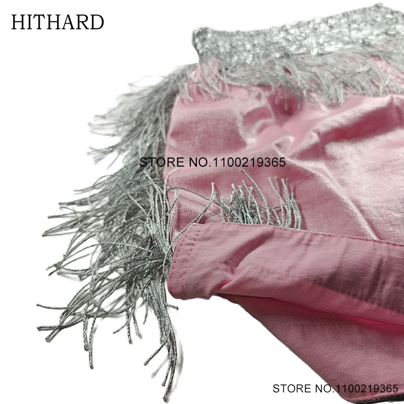 Шорты для бокса мужчин и женщин атласные боксерские штаны с розовыми кисточками