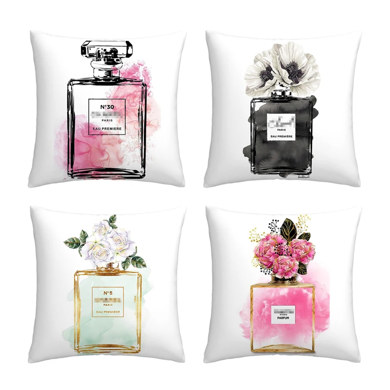 

European Style Colorful Pillowcase Popular Perfume Bottle Pillow Case Sofa Cushion Cover Pillow Outdoor Cushion Cover 45x45cm