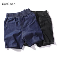 samlona men leisure blue shorts 2021 summer cargo pants sexy elastic wiast skinny shorts male casual stand pockets short bottom