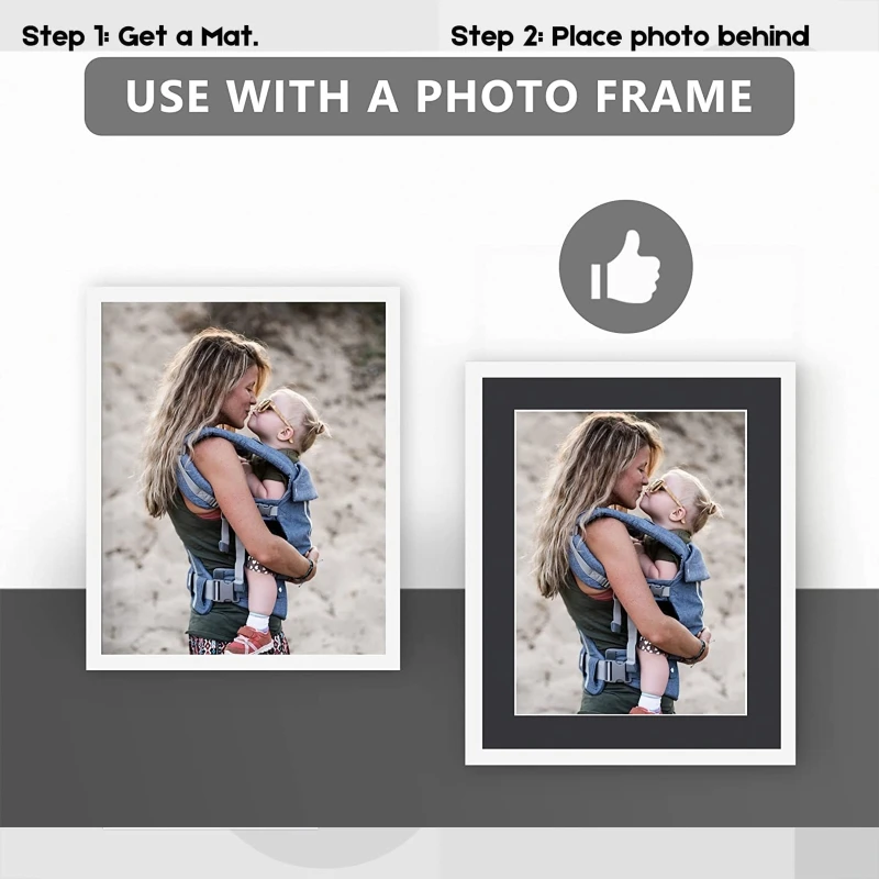 10 Pack Pre-Cut 11 x 14 Black Picture Mats for 8x10in Photos White Core Bevel Cut Frame Matte Frames Artwork Prints Accessories