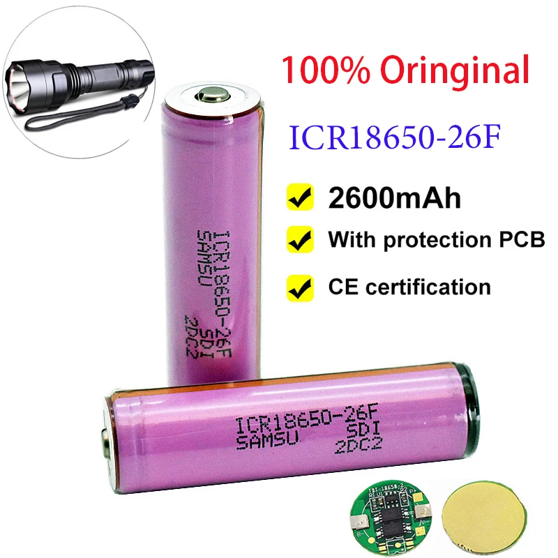 100% neue original 3 7 V 18650 2600mAh ICR18650-26F Lithium-akku PCB Schutz Bord für Taschenlampe | Rechargeable Batteries