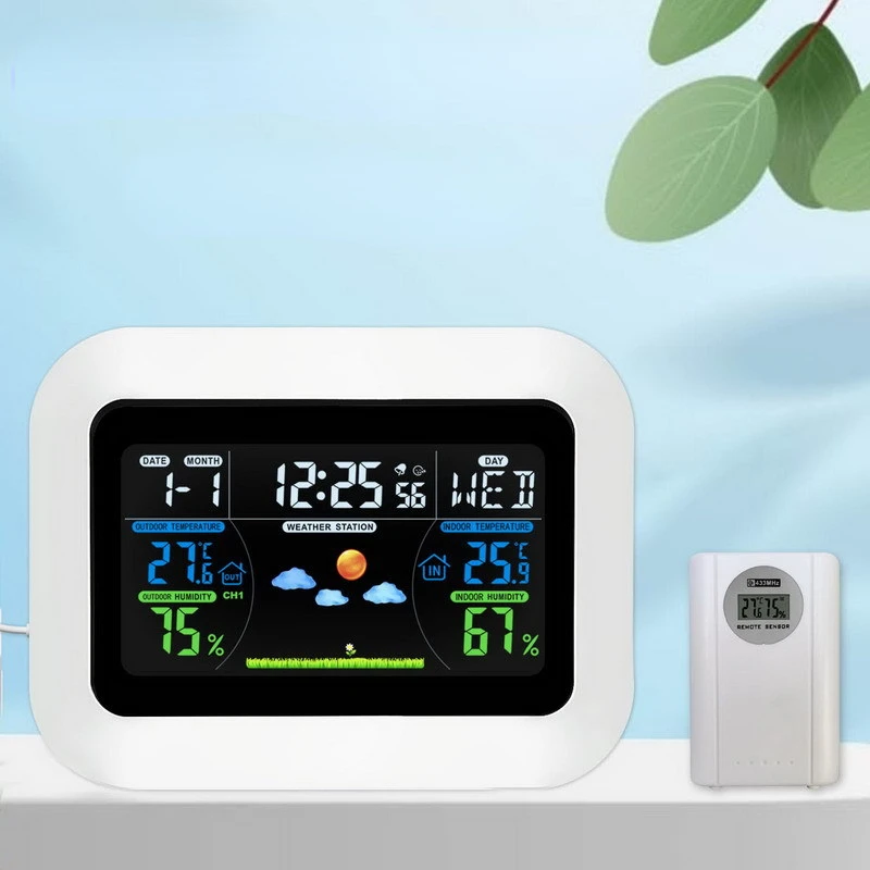 

Multifunctional Digital Weather Station Thermometer Indoor Outdoor Sensor Temperature Humidity Meter Hygrometer With Clock