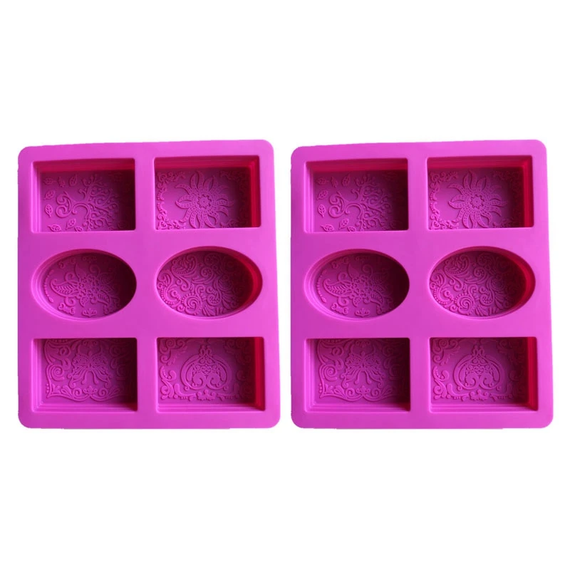

2X Silicone Soap Mold For Soap Making 3D 6 Forms Oval Rectangle Soap Mould Flowers Bathroom Kitchen Soap Mold