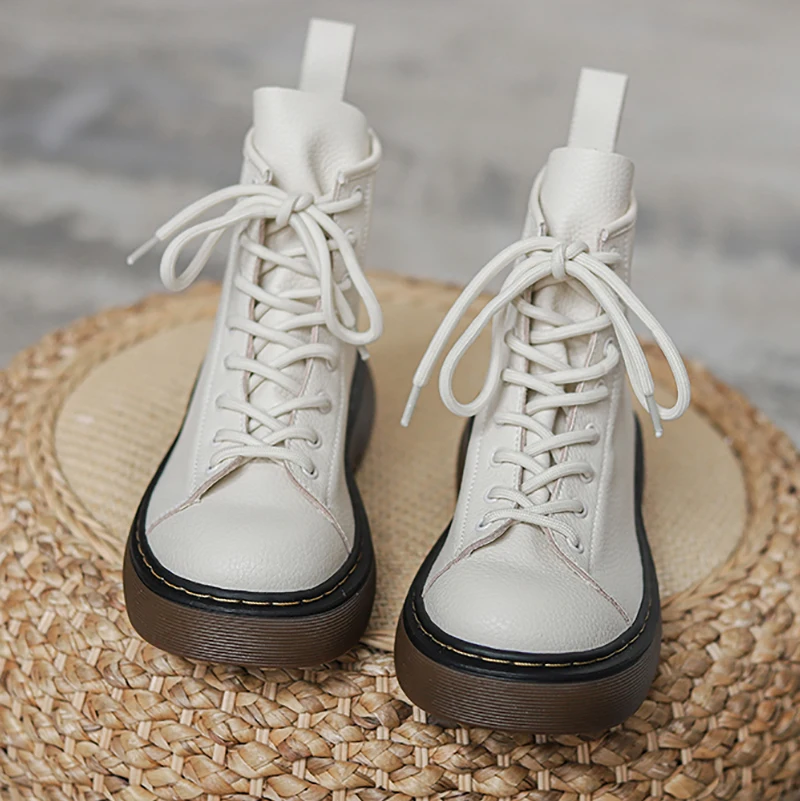 

Женские резиновые ботинки на шнуровке, ботильоны на плоской подошве с круглым носком, женская обувь для дождя в стиле «лолита», кожаная обув...