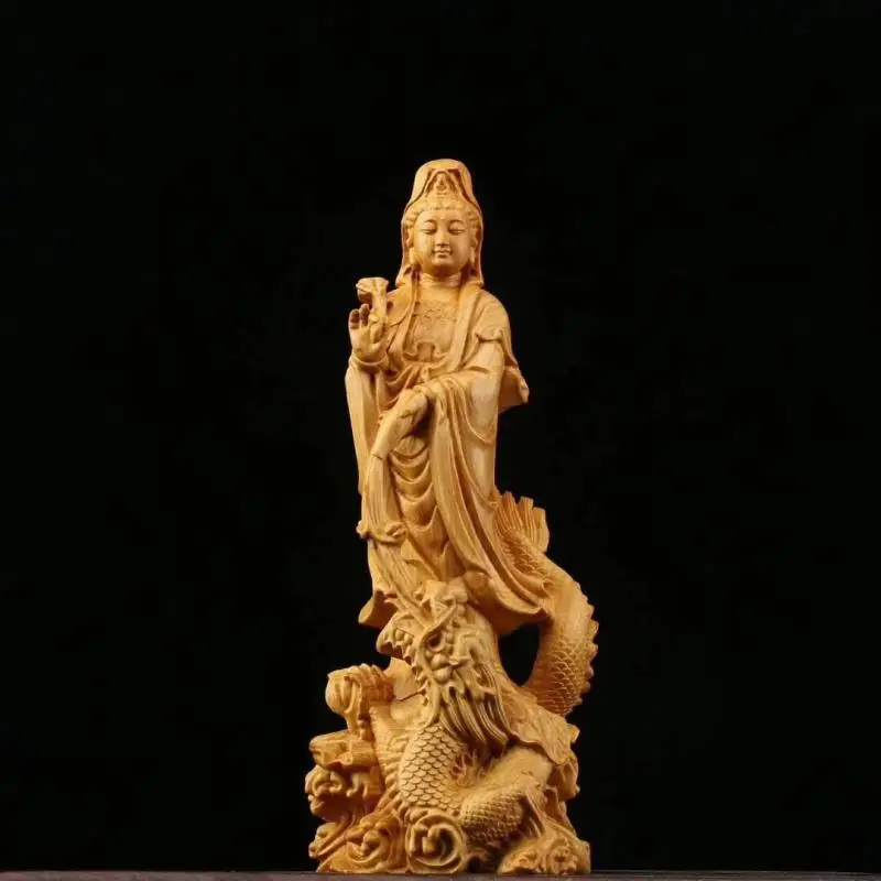 

Solid wood traditional hand carved Buddha statue carving Guanyin Buddha ornaments Home Living Room Feng Shui Statue