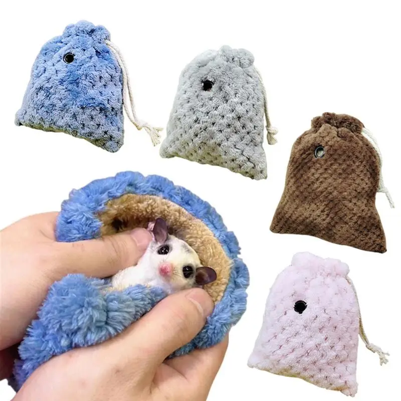 Winter Warm Short Plush Bird Hamster Glider Hammock Baby Squirrel Hanging Sleeping Bag Bed Cage Animals Pouch Carrier Pet Supply
