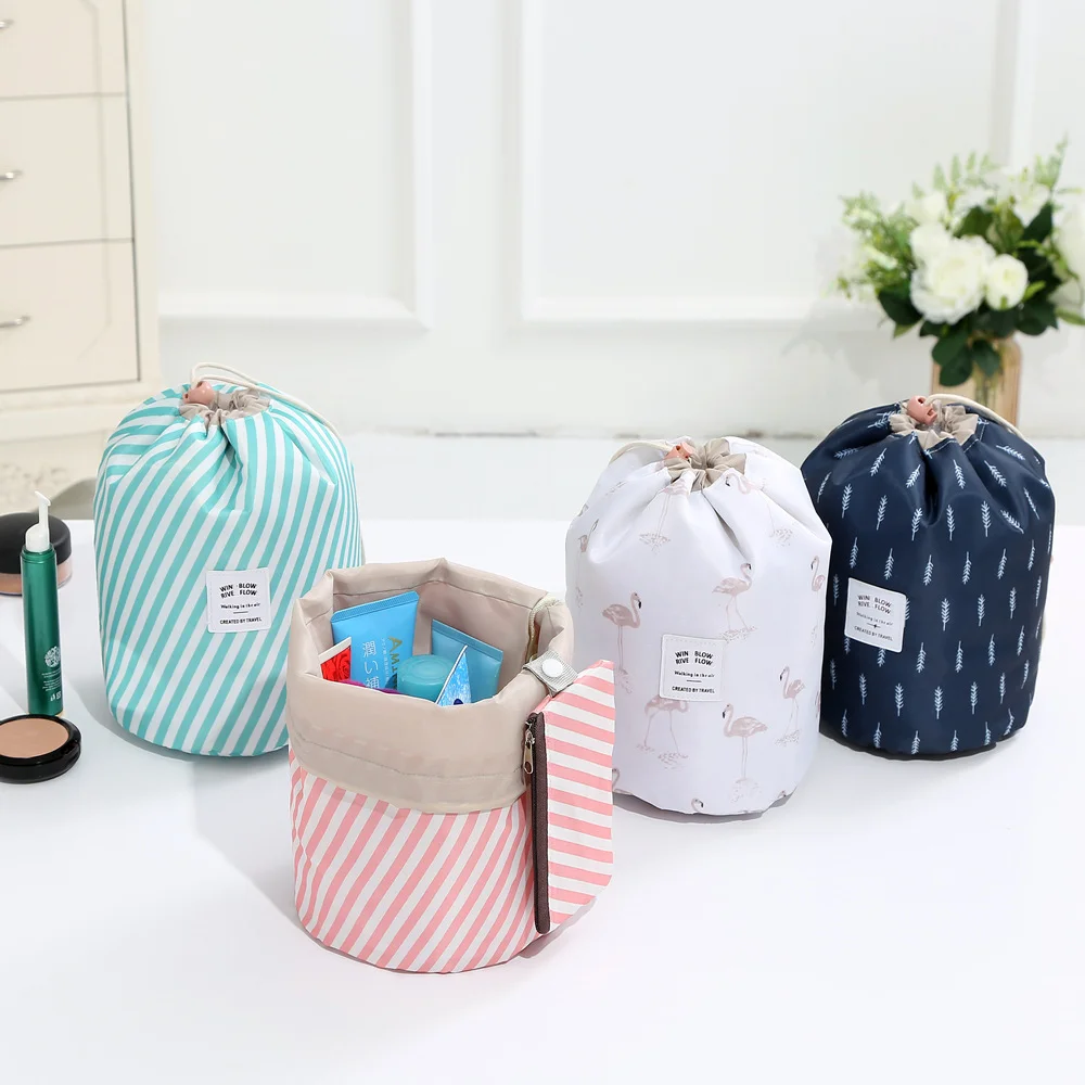 

Women Lazy Drawstring Cosmetic Bag Color Cylinder Drawstring Travel Makeup Bag Large Capacity Beauty Makeup Storage Toiletry Kit