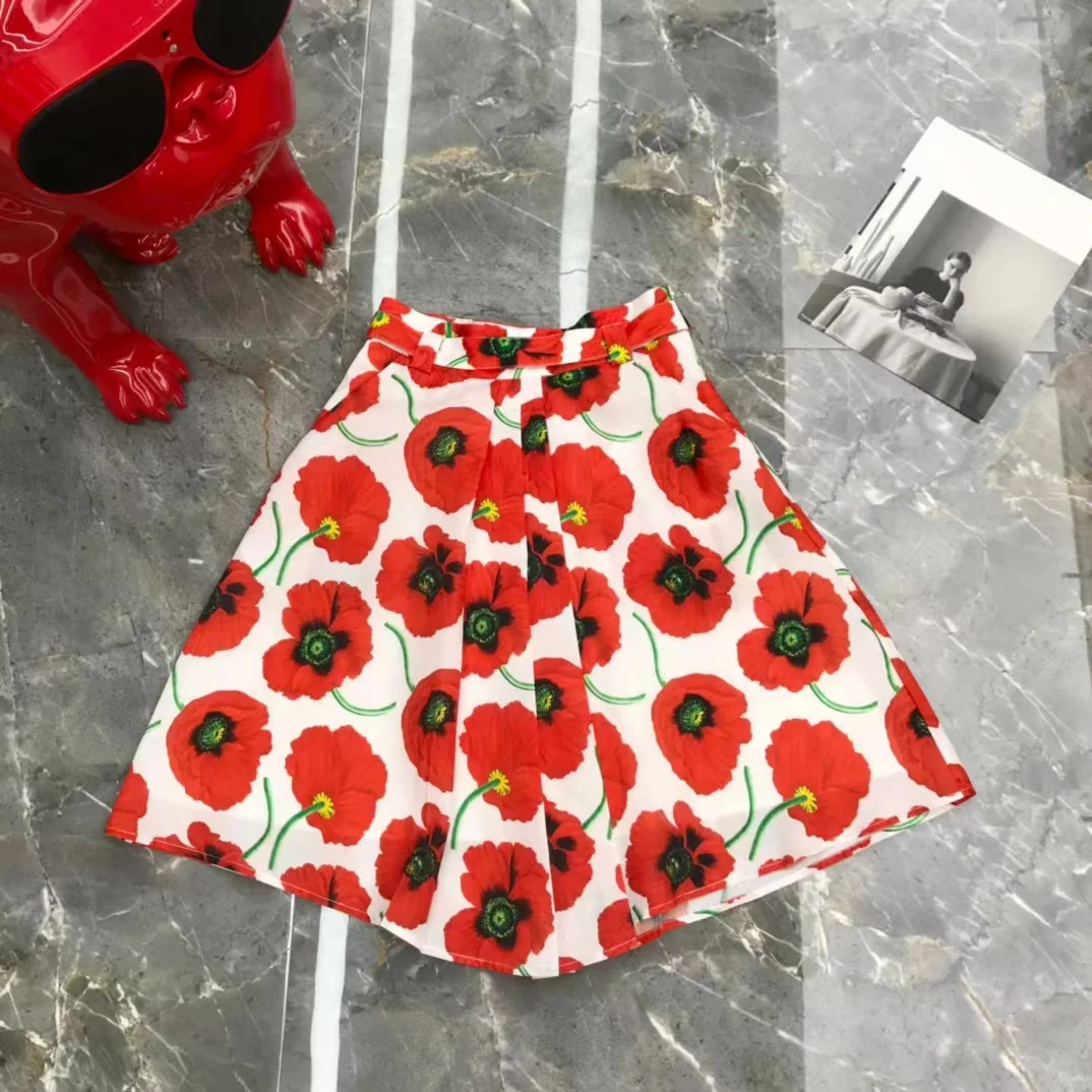 

Fyion Runway Fashion Women Skirt 2022 Summer Flowers Print Ruffles Ladies Casual Hot Sale Vacation Knee-Length Skirt