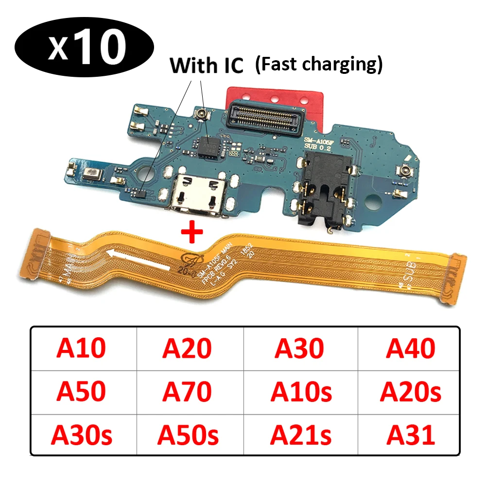 Conector de puerto de placa de carga USB, Cable flexible para Samsung A10, A20, A30, A50, A70, A10s, A20s, A30s, A50s, A21s, A31, A51, 10 Uds.