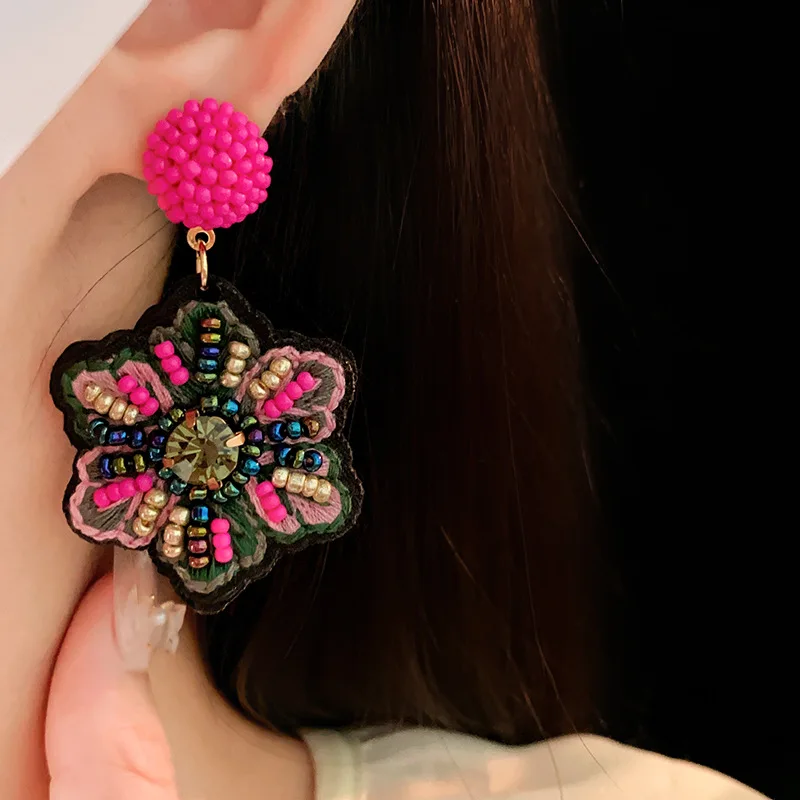Draweye красочные серьги с бусинами для женщин винтажные корейские модные цветы
