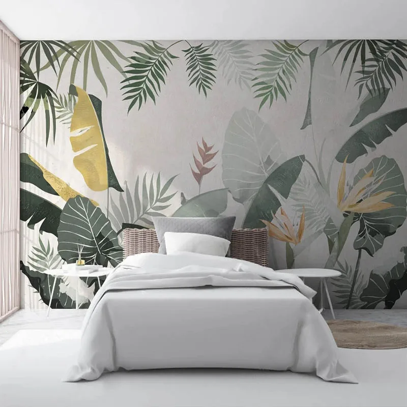 

Custom 3D Mural Wallpaper Northern Europe Hand-Painted Elegant Tropical Plant Wallpaper Luxury Background Papel De Parede Tapety