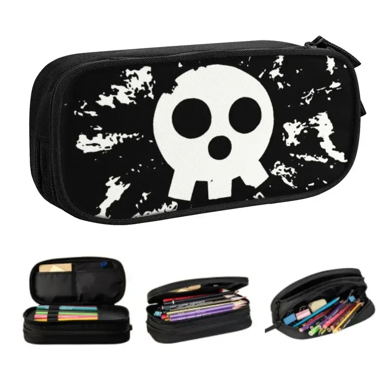 

Kawaii Black And White Fire Force Skull Design Pencil Case for Boy Girl Large Storage Anime Manga Pencil Box School Supplies