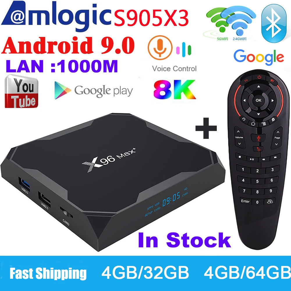 

ТВ-приставка X96 Max Plus 8K, Android 9, 4 + 64 ГБ, Amlogic S905X3, 1000 м