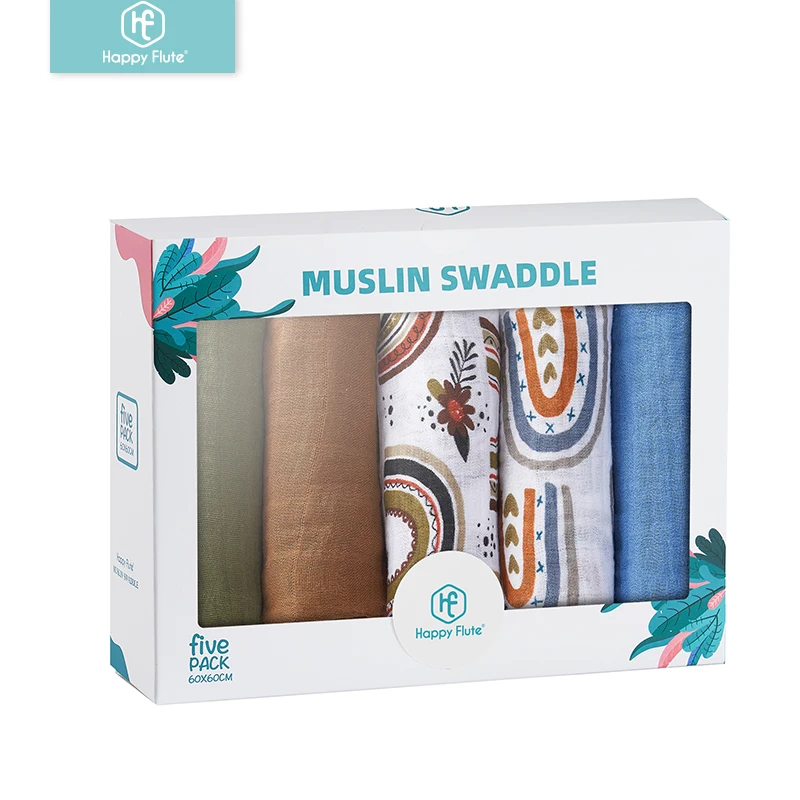 HappyFlute Bamboo Cotton Soft Baby Blankets Newborn Muslin Swaddle Blanket for Newborn Girl and Boy Baby Bath Towel 60*60cm