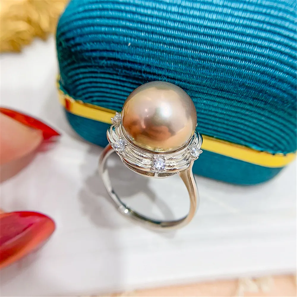 

DIY pearl accessories S925 sterling silver ring empty holder concealer ring silver jewelry holder with 10-12mm beads