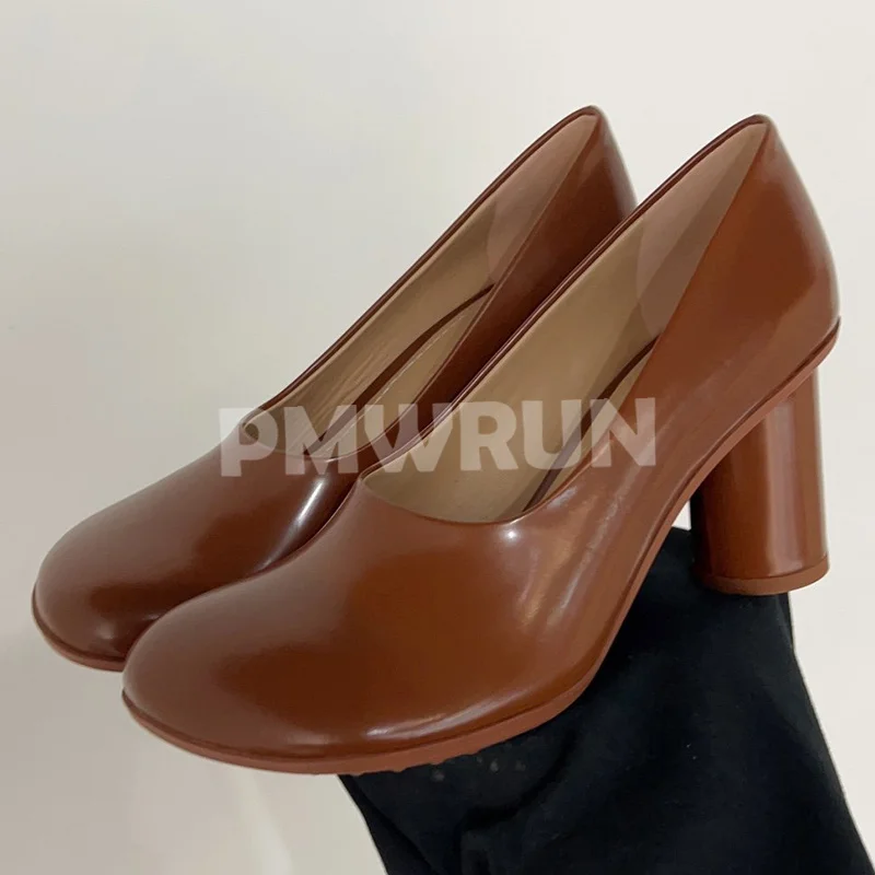 

Women High Heel Shoes Spring Autumn New Genuine Leatherr Upper Solid Color Round Head Pumps Simplicity Versatile Single Shoes