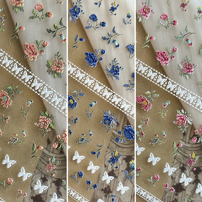 

Reto Fashion Flowers Butterfly 5D Embossed Reliefs Self Adhesive Nail Art Decorations Stickers 3D Manicure Decals Wholesale