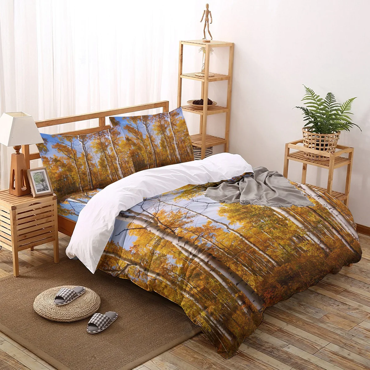 Осенний комплект постельного белья с изображением березового леса постельное