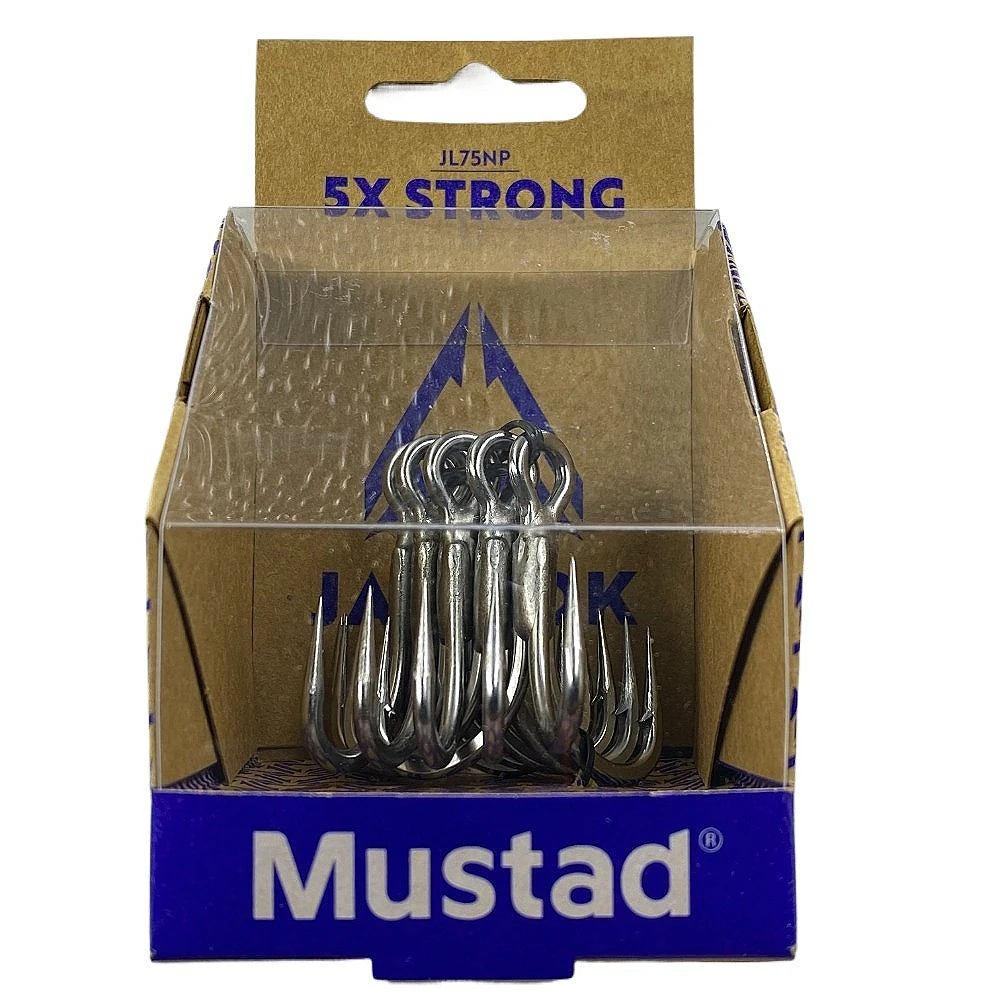 Фото Mustad JL75NP Jaw Lok in-Line 5X Strong Big Game Приманка для морской воды Тройной рыболовный крючок №1
