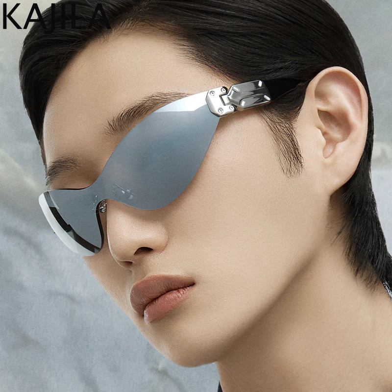 Солнцезащитные очки без оправы Y2K мужские и женские цельные Роскошные брендовые