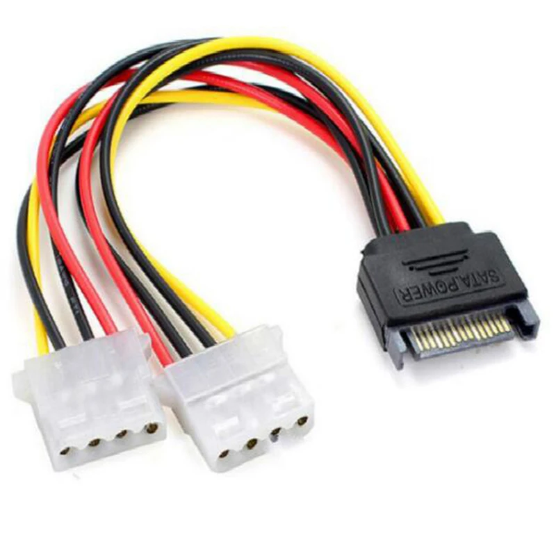 

1pc 15Pin SATA Male To Double 4 Pin Molex Female Ide Hdd Power Hard Drive Cable
