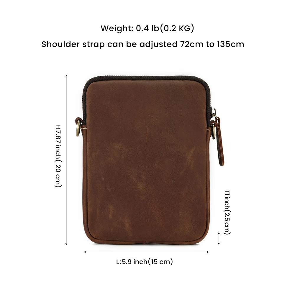 2023 Men's Small Bag Retro Crazy Horse Leather Male Crossbody Shoulder Bag Outdoor Popular Zipper Sling Bag for iPhone14 Pro Max