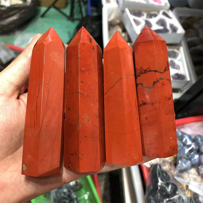 

Natural Stones Polished Quartz Crystal Healing Gemstones Red Jasper Wand Point Tower Reiki Feng Shui Home Decoration