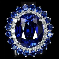large round dark blue stone rings for women top quality flower design cubic zirconia fashion jewelry accessories z5k146
