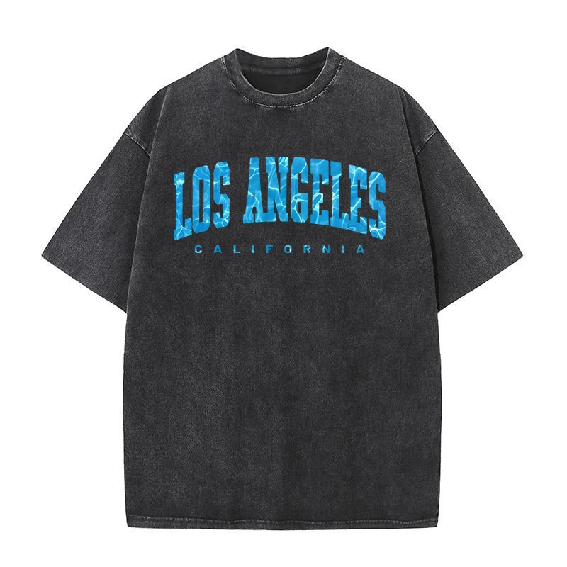 

Los Angeles California Sea Surface Ripple Design T-Shirts Male Fashion Cotton Hip Hop Oversize Tshirt Casual Washed T Shirts