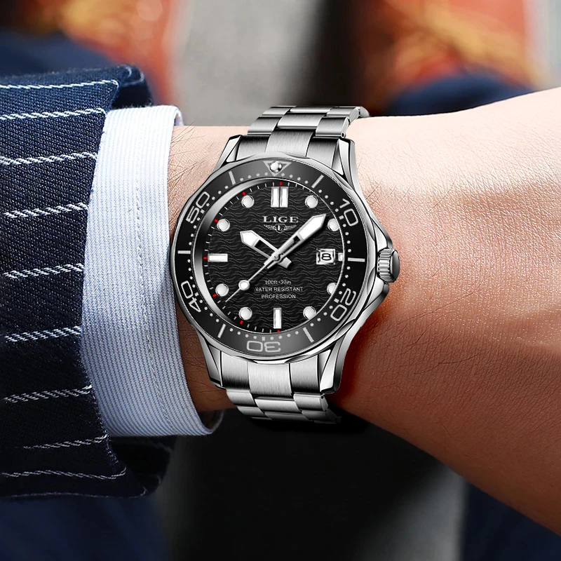 Часы наручные LIGE Мужские кварцевые брендовые Роскошные модные