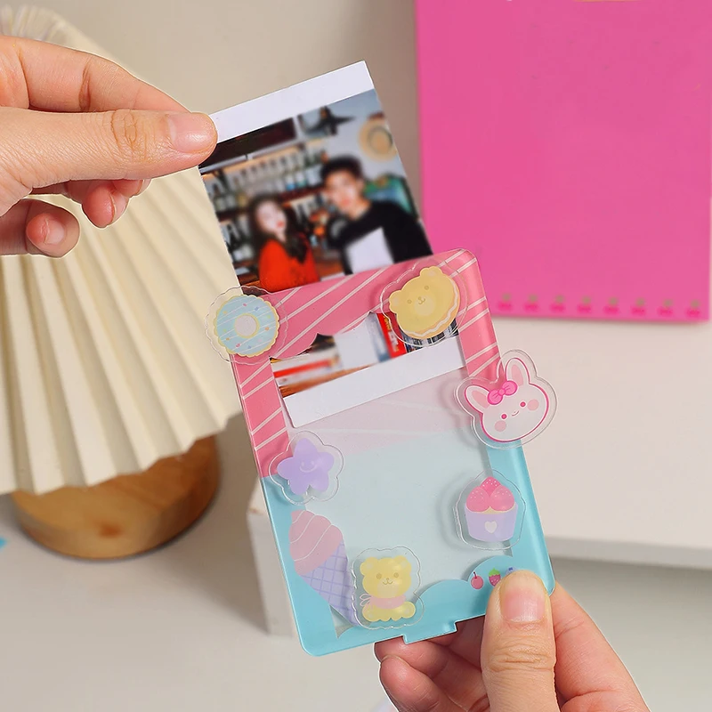 

3inch Acrylic Card Display Stand Photo Holder Sweet Small Card Sleeve Idol Photo Protection Photocard Frame Desktop Decoration