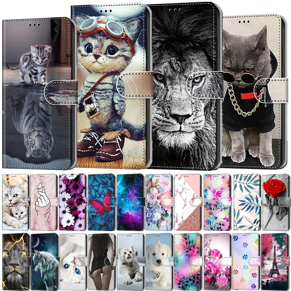 

Lovely Cat Flower Painted Case For Xiaomi Redmi 10 9 9A 9C 9T 8 8A 7 7A Leather Wallet Flip Phone Card Holder Stand Book Cover