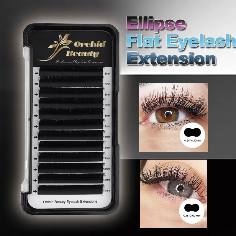 Орхидея Красота Плоские Эллипсы Wimper Matte Pure Zwarte Kleur Superzachteembali Koma Wimperverlenging Platte Wimpers