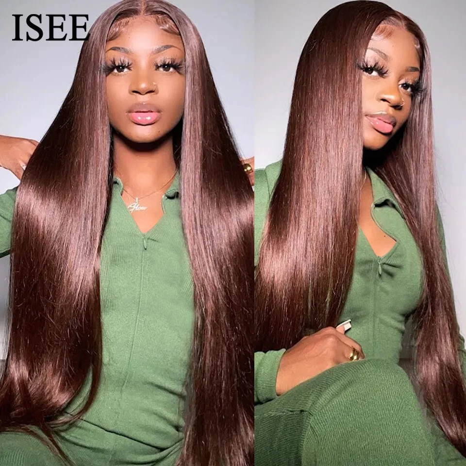 Ed Wigs Chocolate Brown Lace Front Wig Malaysian Straight Transparent Lace Frontal Wig Human Hair 4x4 Closure Wig