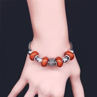 boho owl animal bracelet for women stainless steel silver color yellow bead chain bracelets jewelry pulseira feminina bxs07