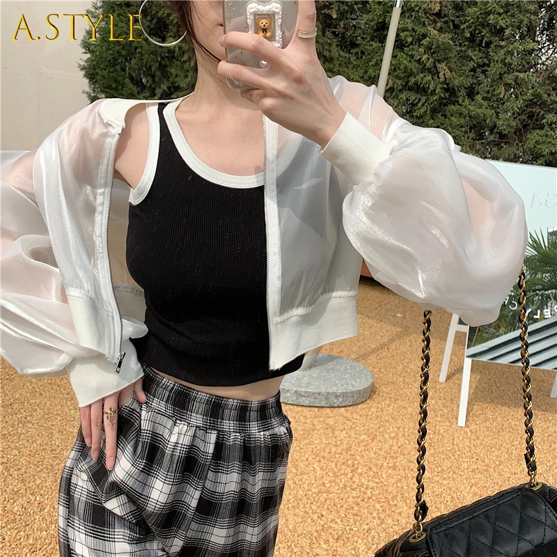 

A GIRLS Jackets Women Cropped Thin Summer Zipper Pure Color Cool Simple Outwear Sun Protection Outdoor Fashion Ladies Leisure