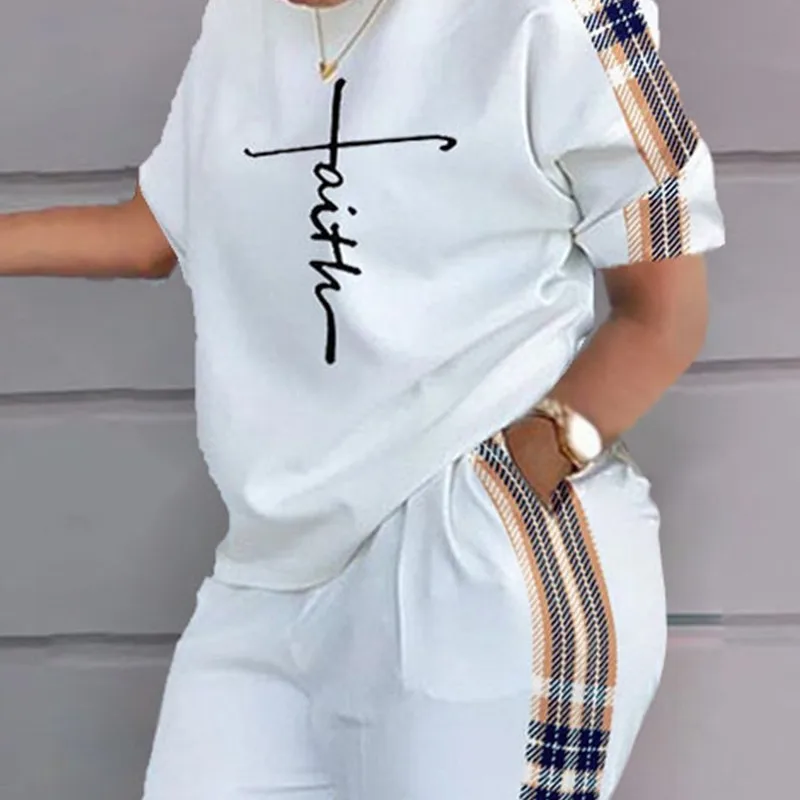 Женская летняя одежда новинка Женский комплект из футболки с коротким рукавом и