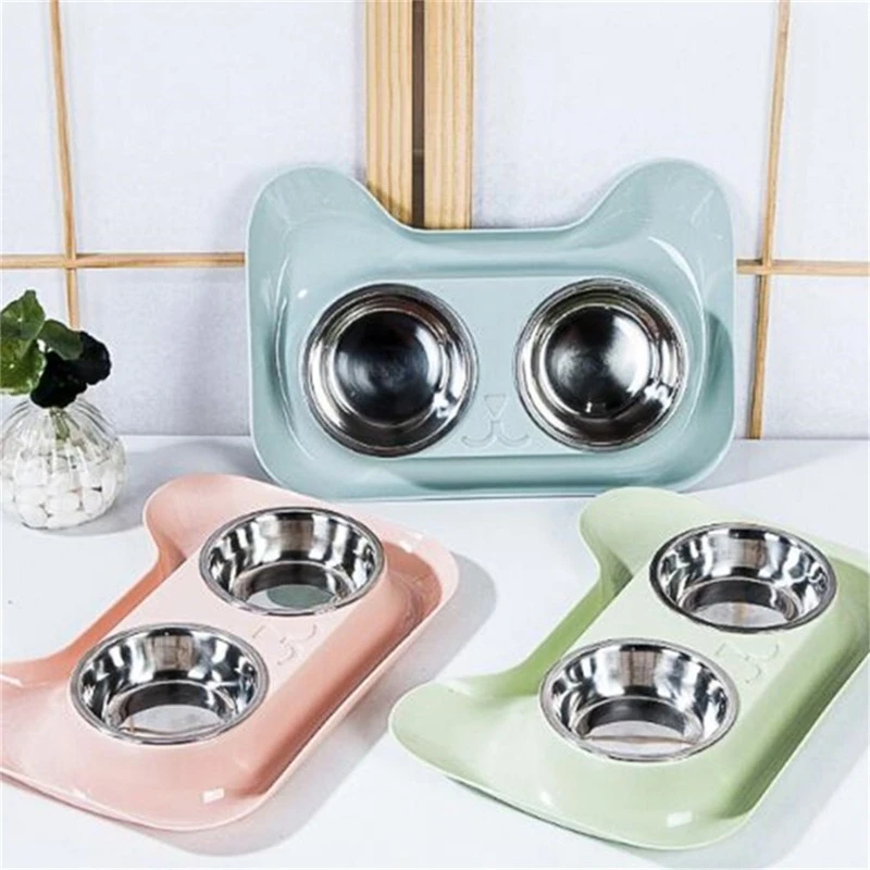 

Cute Cat Bowl Pet Bowls Dog Food Double Bowl Pet Cat Water Elevated Feeder