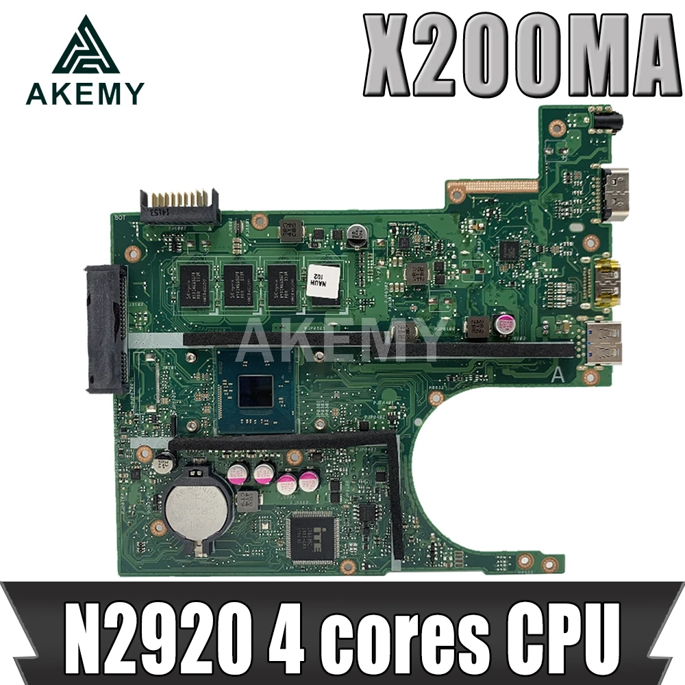 

Akemy X200MA Laptop motherboard For Asus X200MA F200M F200MA Test original motherboard 4G-RAM N2920 4 cores CPU