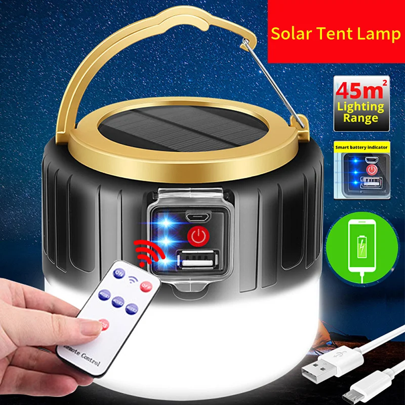 Solar Light LED Flashlight USB Rechargeable Power Bank Outdoor Tent Lamp Portable Lanterns Emergency Night Light Camping Lamp